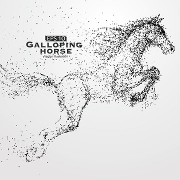Galloping horse,Many particles,sketch,vector illustration,The moral development and progress.