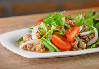 spicy  pork salad, Thai cusine