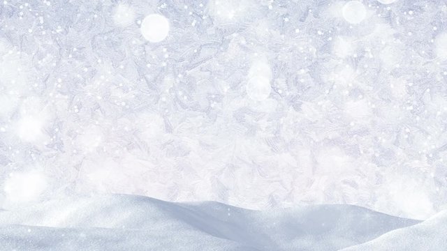 white christmas background. snowdrift and frost ornament. Seamless loop 4k (4096x2304)
