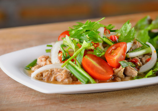 spicy  pork salad, Thai cusine
