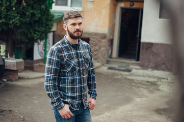 Fototapeta premium Man with gadget and glasses