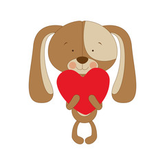 dog cartoon character holding heart icon image vector illustration design 