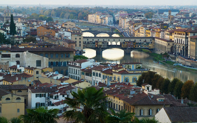 Veiw on Arno river and city of Florence, Italy