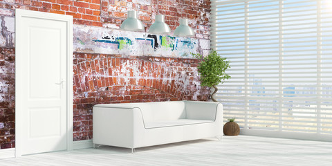 Modern bright interior . 3D rendering
