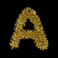 Letter A made from Gold Christmas Tinsel Isolated on Black - 3D Illustration