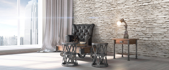 Modern bright interior . 3D render