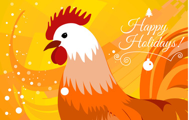 Rooster 2017 Chinese New Year greeting card. Christmas background. beautiful colorful and bright. Celebration with , place for your text.