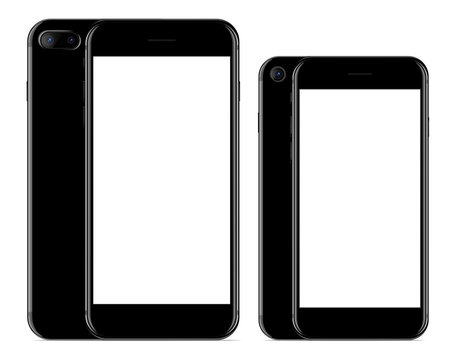 vector drawing, mockup phone front and back black color on white background
