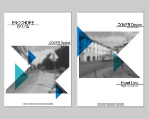 Fototapeta premium Vector brochure cover templates with blurred cityscape. Business brochure cover design. EPS 10. Mesh background.