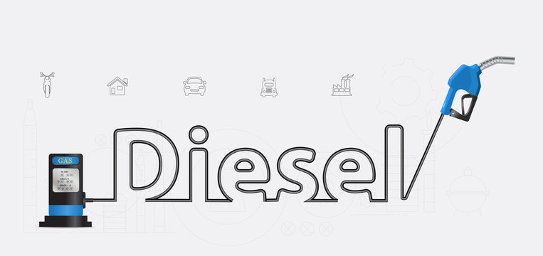Diesel typographic pump nozzle creative design, Fuel pump icon,