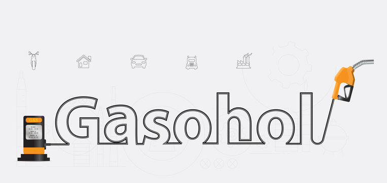 Gasohol typographic pump nozzle creative design, Fuel pump icon,