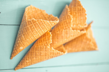 waffle Cup ice cream in a wooden background