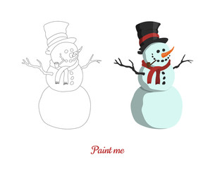 Book for coloring with snowman. Game Christmas