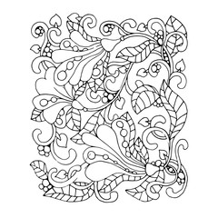 Monochrome Floral Pattern Vector. Hand Drawn Texture with Flowers.