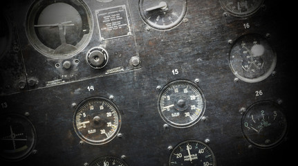 Different meters and displays in an old plane