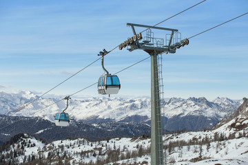 Ski gondolas in mountains