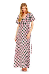 Fashion photo of young magnificent woman wearing dress