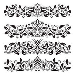Design ornamental elements. Vintage headline decorations set. Floral tattoo in baroque style.