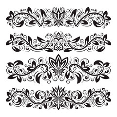 Design ornamental elements. Vintage headline decorations set. Floral tattoo in baroque style.