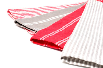 Gray and red lining napkins on white background.