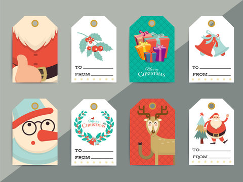 Christmas gift tags template set. Vector printable xmas box or l