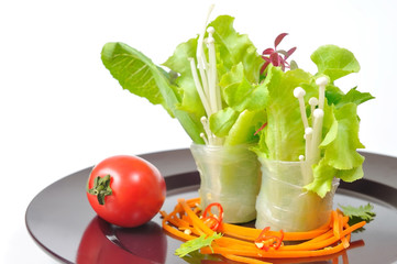 BANH CUON, Vietnamese spring rolls lay on plate