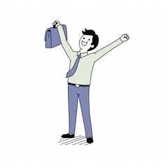 Happy business man raising hands