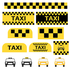 Taxi car icons set. Set on a white background. Vector illustration.