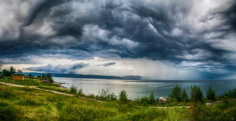 breathtaking Undulatus asperatus clouds over Baikal lake