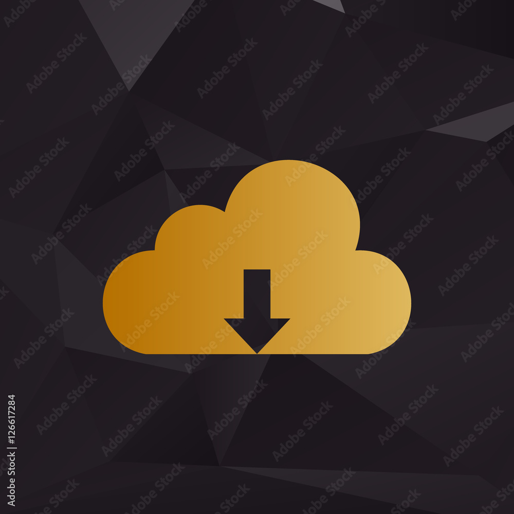 Poster cloud technology sign. golden style on background with polygons.