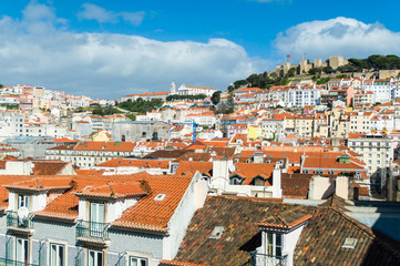 Fototapeta na wymiar Lisbon aerial cityscape skyline with Sao Jorge Castle view, Portugal