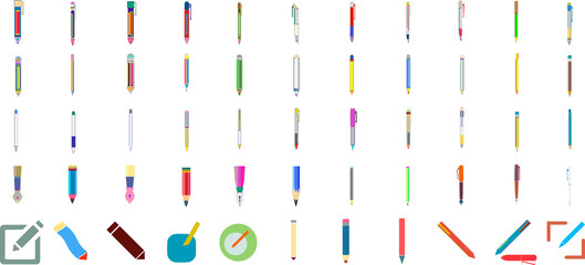 Pens and pencils. Flat Design vector icon set