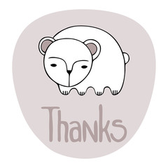 Cute thanks Card with bear. Colorful vector Illustration.