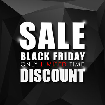 Design square banner for sales on Black Friday with a dark abstract polygonal background. Vector illustration