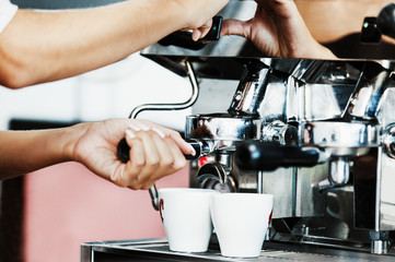Preparing Espresso. Close up.