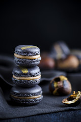 Black macaron with chesnut