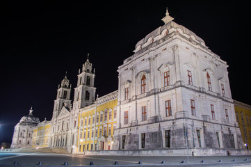 The Palace of Mafra at night time  - a monumental Baroque and Italianized Neoclassical palace-monastery located in Mafra, Portugal