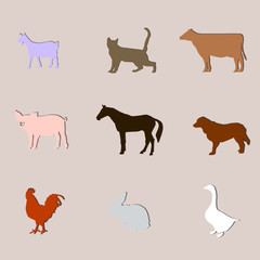 силуэты домашних животных на светлом фоне, векторная иллюстрация