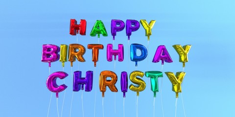 Happy Birthday Christy card with balloon text - 3D rendered stock image. This image can be used for a eCard or a print postcard.