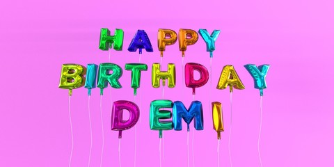 Happy Birthday Demi card with balloon text - 3D rendered stock image. This image can be used for a eCard or a print postcard.