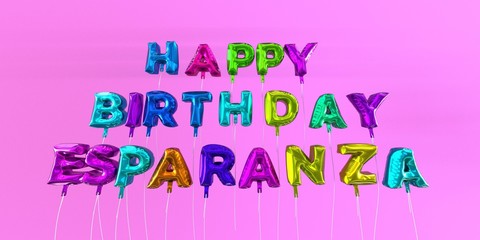 Happy Birthday Esparanza card with balloon text - 3D rendered stock image. This image can be used for a eCard or a print postcard.