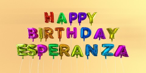 Happy Birthday Esperanza card with balloon text - 3D rendered stock image. This image can be used for a eCard or a print postcard.