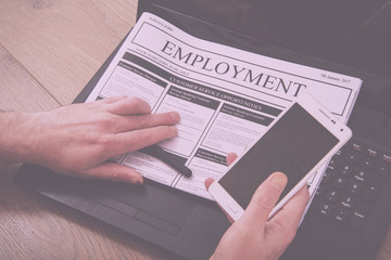 Searching for a new job or employment Vintage Retro Filter.