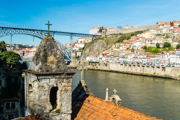 Old Porto cityscape skyline with Dom Luis I Bridge and Douro River in Porto, Portugal