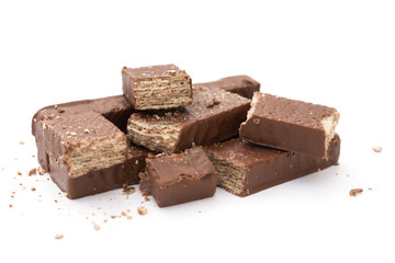 chocolate wafer blocks on a white background