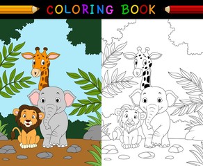 Cartoon safari animal coloring book - 126623044