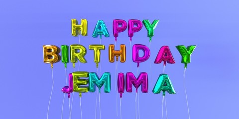 Happy Birthday Jemima card with balloon text - 3D rendered stock image. This image can be used for a eCard or a print postcard.