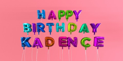 Happy Birthday Kadence card with balloon text - 3D rendered stock image. This image can be used for a eCard or a print postcard.