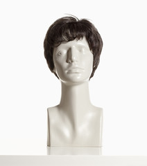 Mannequin Female Head with Wig on White