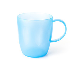 blue plastic cup on a white background